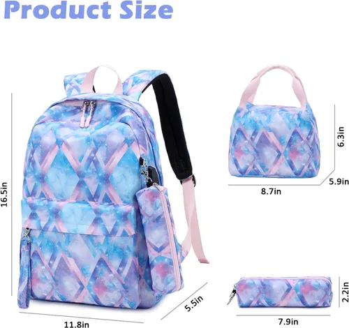 Vista 3 de Mochila escolar 3 en 1, Azul Tie dye, Mochila escolar