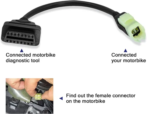 Vista 6 de Cable adaptador OBD1 de 4 pines para motocicleta a OBD2 conector OBDII, compatible con programación ZX6R/ZX10R/ZX1000 ECU, funciona con lector