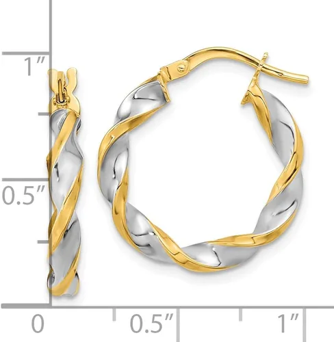 Vista 2 de FJC Finejewelers 14 kt Yellow Gold and White Rhodium Polished and Twist Hoop Earrings 22 x 20 mm