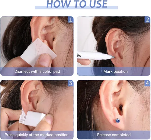 Vista 3 de Chumia 12 unidades de herramienta desechable para perforación de orejas con 12 piezas de pendientes de seguridad (5 mm) sin dolor, fácil de usar