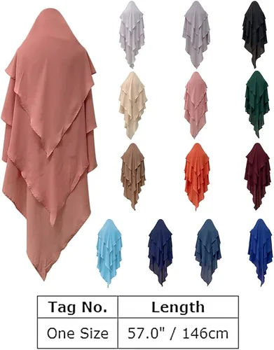 Vista 2 de Mujeres musulmanas largas Khimar Ramadán Eid Oración Ropa Hijab Bufanda Wrap 3 Capa Abaya Jilbab Islam Niqab Hijab
