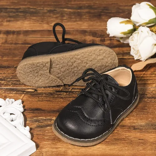 Vista 4 de Zapatos Oxford de piel sintética para niños y niñas, zapatos de vestir de boda para niños pequeños, con cordones, suela de textura antideslizante