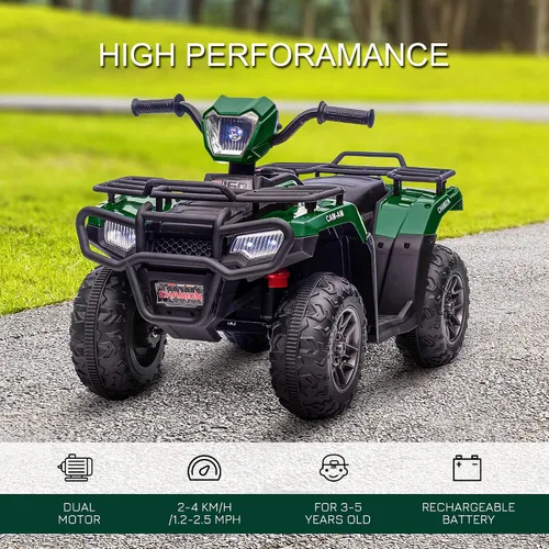 Vista 3 de Aosom Quad ATV eléctrico de 12 V para niños, vehículo de 4 ruedas, 4 km/h, con faro, música, MP3, neumáticos con tracción, batería, para niños de 3