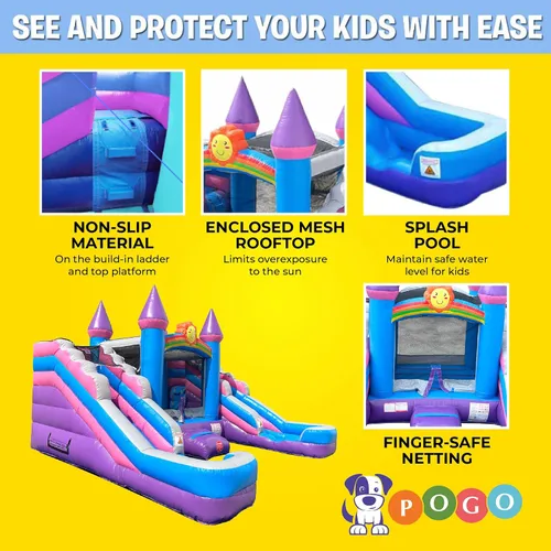 Vista 5 de [Usado] Pogo Bounce House Crossover - Combo de tobogán acuático doble, sin soplador, color morado Rosa