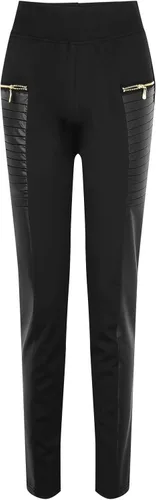 Vista 3 de Pantalones de cuero para mujer, pantalones de pierna ancha, pantalones de contraste, diseño de cuero, pantalones de cintura alta con cremallera