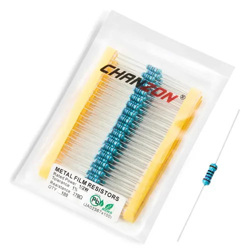 Vista 89 de Chanzon 100pcs 1/2W (0.5W) 1 Ω ohmios Resistencia fija de película metálica 0.01 ±1% Tolerancia 1R MF Orificio pasante Resistencias limitadoras