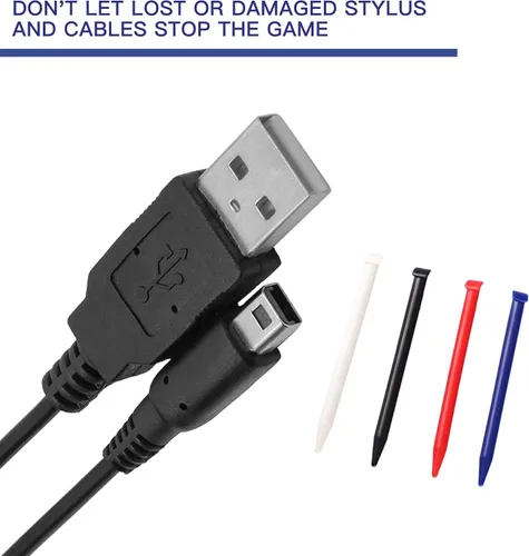 Vista 7 de Kit de cable de carga USB 3DS XL adaptador de alimentación de CA y lápiz capacitivo para Nintendo New 3DS XL cable de carga de viaje de pared