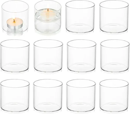 Vista 9 de Portavelas votive Tea Light – Mini portavelas de cristal transparente como velas a la luz de las velas para cenas, eventos, cumpleaños, boda