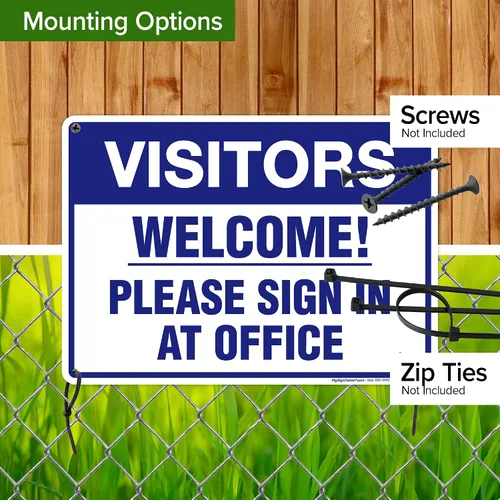 Vista 5 de Letrero con texto en inglés «Welcome Please Sign In at Office», 10 x 14