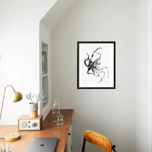 Vista 3 de ART.COM Impresiones artísticas enmarcadas para pared, pulpo por Alexis Marcou, decoración de animales, 12 x 16 pulgadas, marco negro con paspartú