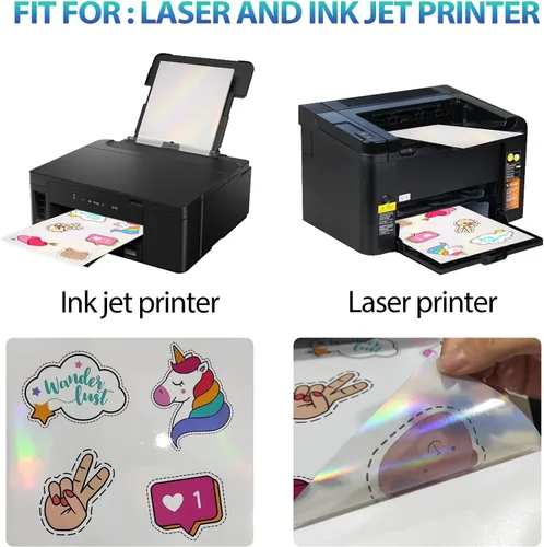 Vista 5 de Papel adhesivo holográfico transparente para impresora de inyección de tinta y láser, 20 hojas de vinilo imprimible, papel adhesivo holográfico