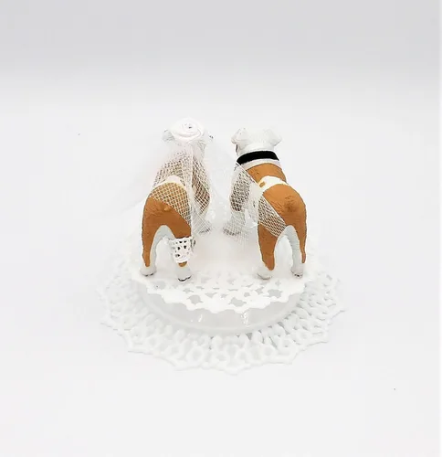 Vista 4 de Decoración para pastel de boda de novia y novio de Bulldog Inglés