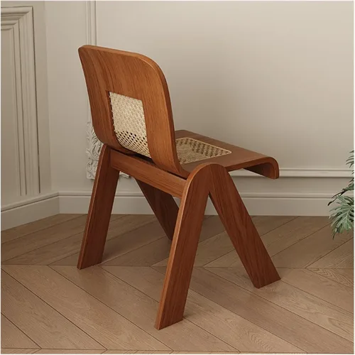 Vista 6 de sillas de comedor Silla de comedor de madera maciza Ratán Respaldo del hogar Sub Pequeño Sala de estar Balcón Cocina moderna