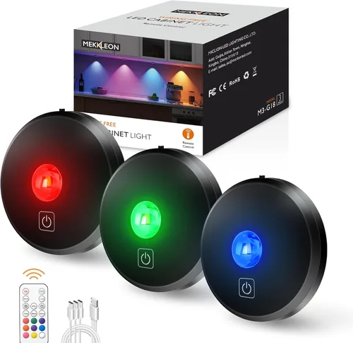 Vista 12 de Luces de disco recargables con control remoto, 12 luces LED de cambio de color inalámbricas para debajo del gabinete, luces LED RGB para TV