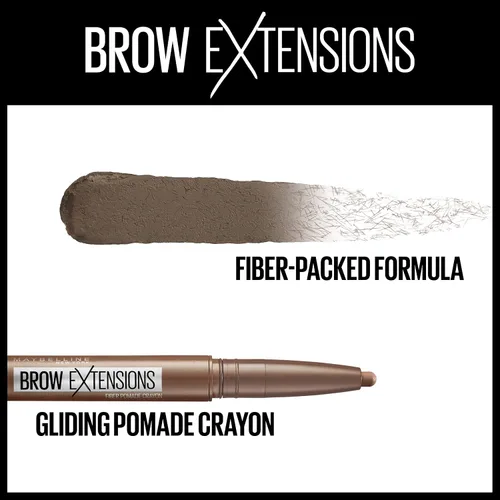 Vista 2 de Maybelline Brow Extensions - Crayón de pomada con fibras, maquillaje en lápiz para cejas, maquillaje de ojos, acabado mate suave, para cejas más 248