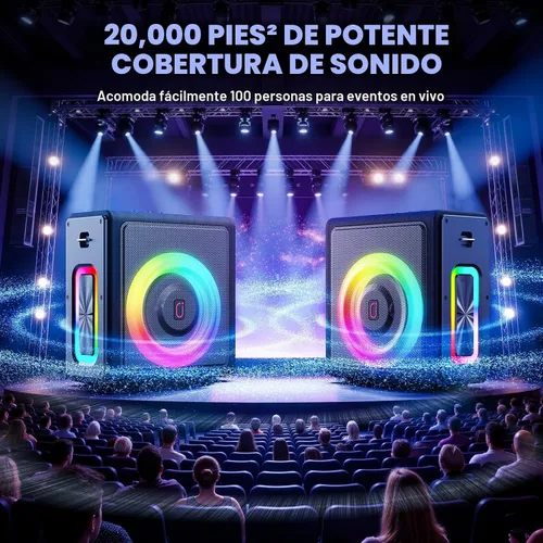 Vista 4 de Máquina de karaoke, altavoz portátil Bluetooth 5.3 con 2 micrófonos inalámbricos para adultos, sistema PA con corrección de tono y ajuste de eco