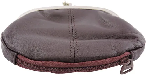 Vista 2 de SILVERFEVER Monedero de cuero con cierre Kisslock - Piel de cordero auténtica hecha a mano, Wine-2Entry, 1Pocket
