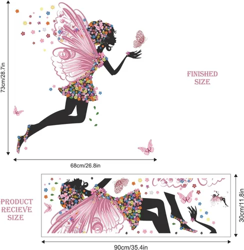 Vista 7 de Calcomanías de pared de mariposa para niña, calcomanías de pared de hadas de flores, calcomanías de vinilo extraíbles para niñas, bebés, guardería