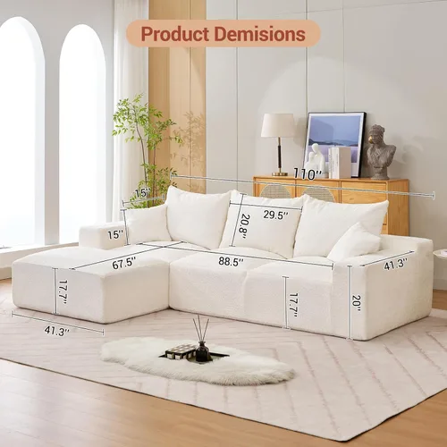 Vista 2 de Sofá modular en forma de L para sala de estar, sofá modular sin hueso de gran tamaño con tela de pana, cómodo sofá cama con diván para apartamento