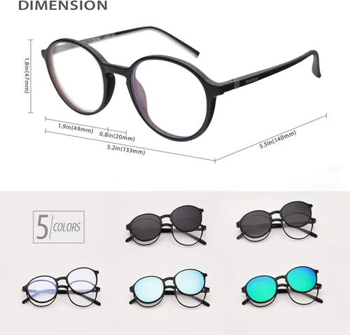 Vista 6 de Bauhaus Lentes de sol magnéticos con clip para hombres y mujeres lentes polarizados UV400 retro redondos antirreflejos transparentes