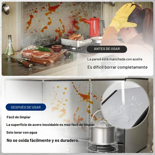 Vista 3 de Protector contra salpicaduras de 3 caras, pantallas plegables de acero inoxidable para freír, tablero de aislamiento contra salpicaduras de aceite