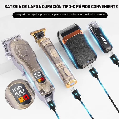 Vista 5 de Juego de cortapelos profesional, cortapelos para hombres, recortador de patillas en forma de T, afeitadora eléctrica, kit de salón de belleza