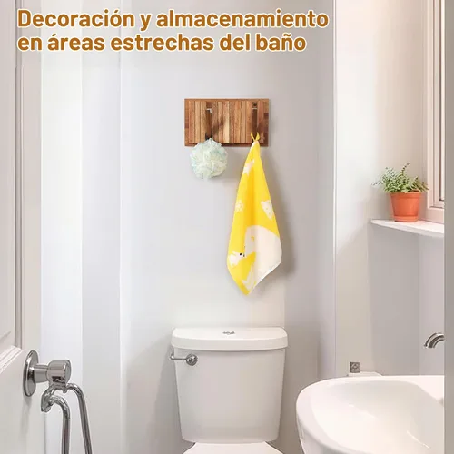 Vista 6 de Pequeño Perchero para Apartamento: 10.4 Pulgadas de Madera Rústica con 6 Ganchos de Pared Montable Retractable para Espacios Estrechos, Entrada