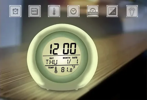 Vista 5 de Wisdom Link Reloj despertador digital para niños, luz nocturna de 7 colores, repetición, detección de temperatura para niños pequeños, niños