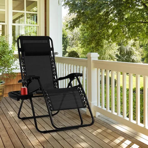 Vista 2 de Tangkula Zero Gravity - Silla plegable para patio, reclinable, ajustable, con soporte para tazas, reposabrazos anchos para patio, jardín, piscina