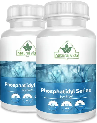 Vista 3 de Fosfatidilserina 400 mg, suplemento, 120 cápsulas vegetarianas - 30 porciones, sin soja