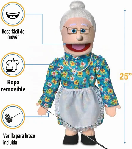 Vista 3 de Marioneta estilo ventrílocuo de 25 pulgadas, abuelita melocotón, cuerpo completo