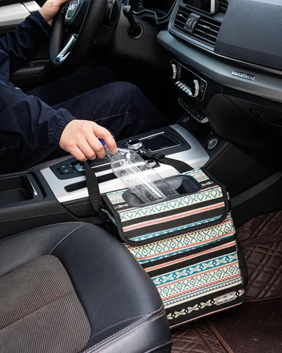 Vista 3 de SIBOFUEGO Bote de basura lindo para automóvil, a prueba de fugas, con tapa y bolsillos de almacenamiento, cubo de basura para automóvil para hombres