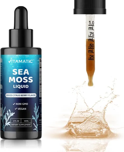 Vista 7 de Vitamatic Musgo marino irlandés orgánico líquido, fabricado con vejiga y raíz de bardana, 2800 mg por porción, 2 onzas líquidas, suplemento de masa
