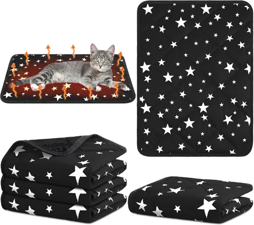 Vista 11 de Namalu Paquete de 4 camas autocalentantes para gatos, alfombrilla térmica para gatos con patrón de estrellas, suave almohadilla térmica para jaula