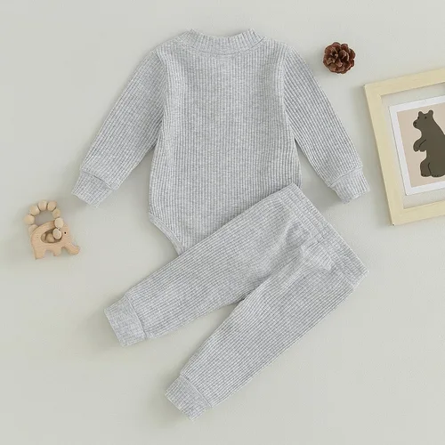 Vista 7 de Mandizy Ropa de oso para bebé, mameluco y pantalones de punto acanalado de manga larga y pantalones para otoño e invierno, recién nacido, niño