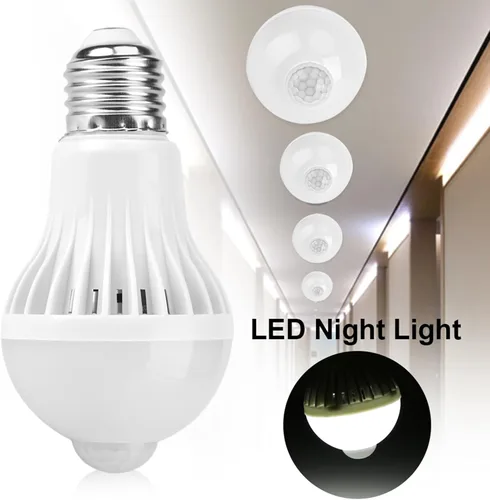 Vista 7 de Keenso Bombilla con sensor de movimiento E27 de 7 W, bombillas LED PIR con sensor infrarrojo inteligente, luz nocturna de encendido/apagado