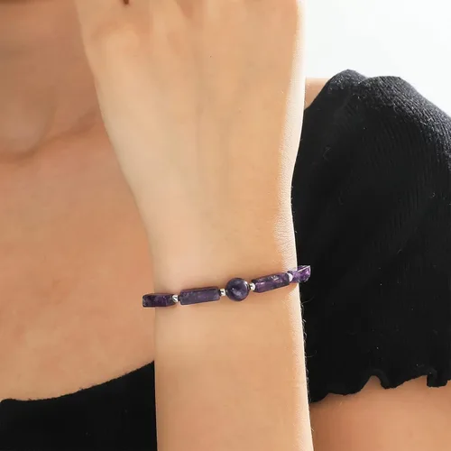 Vista 7 de Harry and Henry Pulsera de amatista para mujer, pulseras de energía con cuentas naturales para adelgazar la terapia linfática, pulsera para aliviar