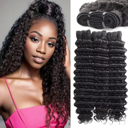 Vista 16 de Manojos de cabello humano ondulado profundo de 12, 14, 16 pulgadas, paquetes de ondas de agua, 100% sin procesar, 10A, cabello humano virgen