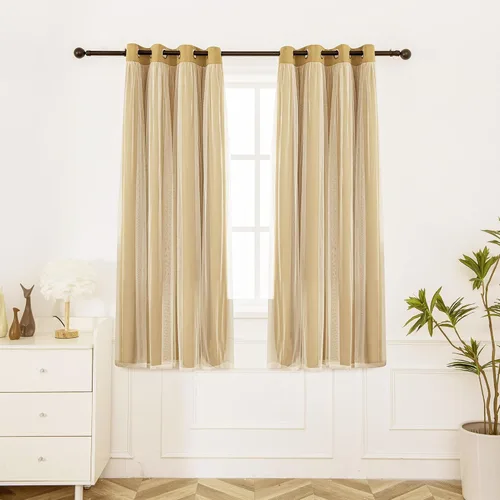 Vista 16 de INLINAS Cortinas opacas beige con superposición transparente, paneles térmicos y de reducción de ruido con ojales en la parte superior