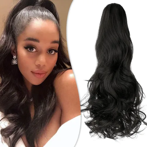 Vista 18 de Extensión de cola de caballo con clip de garra, de 18 pulgadas, extensiones de cabello ondulado largo para mujer, extensiones de cola de caballo