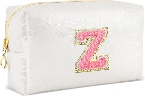 Vista 93 de URSKYTOUS Regalos para niñas, bolsa de maquillaje con inicial, bolsa de cosméticos personalizada con cremallera, bonita bolsa de aseo de viaje, Azul