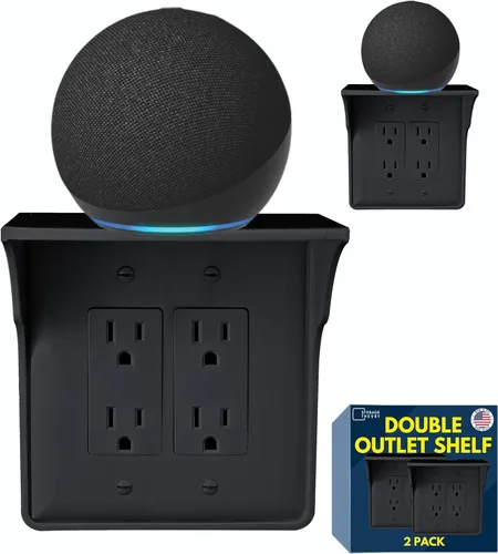 Vista 2 de Power Perch - Estante de doble pared con correa de almacenamiento de cable, despeja y recupera el espacio de la encimera del baño, soporte Alexa