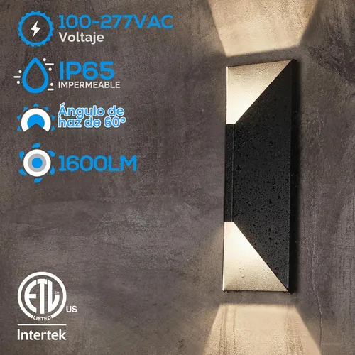 Vista 5 de LEONLITE Lámpara de pared LED regulable 5CCT arriba-abajo, 100-277V, CRI 90+, IP65 impermeable, regulable del 10% al 100% para exteriores