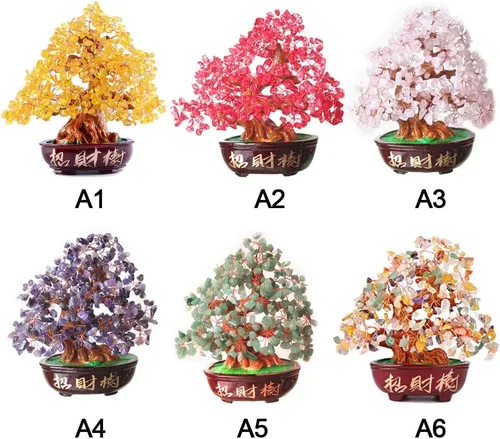 Vista 2 de Árbol de dinero de cristal Feng Shui, bonsái, buena suerte, reiki, curativo, amatista, árbol de roca, árbol de cristal para energía positiva