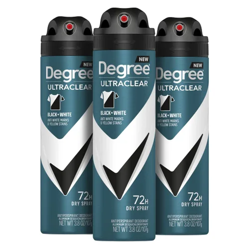 Vista 2 de Degree Desodorante antitranspirante para hombre, espray seco en aerosol negro + blanco, 3 unidades y desodorante antitranspirante ultratransparente