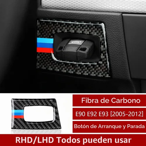 Vista 2 de Calcomanía de fibra de carbono para marco del botón de arranque del motor del coche, cubierta decorativa compatible con BMW E90 E92 E93 2006 2007