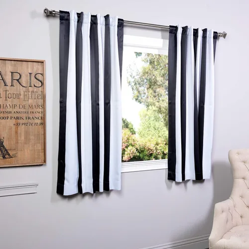Vista 4 de HPD Half Price Drapes BOCH-KC43-63 - Cortinas de Lino con Rayas para Oscurecer la Sala de Estar (1 Panel), 50 x 63 Pulgadas, Color Negro Toldo