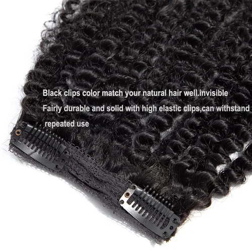 Vista 5 de Extensiones de cabello humano real rizado con clip, extensiones de cabello humano real 3C 4A, extensiones de cabello humano con clip, doble trama