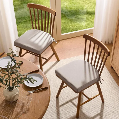 Vista 7 de downluxe Cojines para sillas de comedor, almohadillas de lino de espuma viscoelástica para sillas de cocina con lazos, cubierta impermeable, Beige