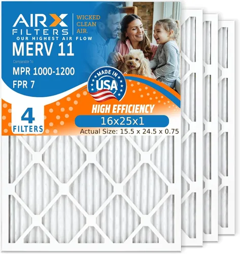 Vista 9 de AIRX FILTERS WICKED CLEAN AIR. Filtro de aire 10x20x1 MERV 11 electrostático plisado filtro de aire acondicionado paquete de 4 filtros de horno HVAC